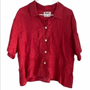 Red Flax Buttoned Linen Top